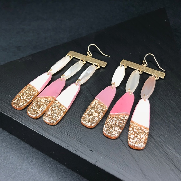 Pink and Gold Flutter Drop Earrings - Picture 4 of 7